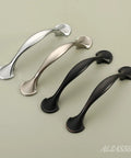 Various finishes of arch style cabinet pulls, showcasing oil rubbed bronze, 3 inch hole centers, solid metal handles for cabinets and furniture
