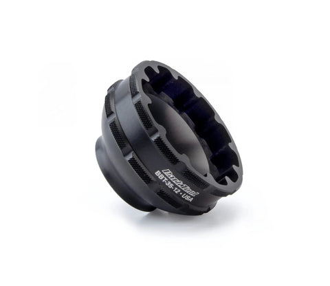 12-Notch Bottom Bracket Tool For Praxis M30, Three Eighths Inch Drive Ratchet Compatible, precision machined, anodized finish, side angle view
