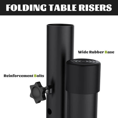 Close-up of Heavy Duty Folding Table Leg Extenders with reinforcement bolts and wide rubber base for stability.