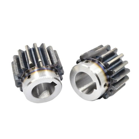 Two Rock Solid Carbon Steel Helical Gears with 22 Teeth and Stepped Keyway Bore for Industrial Applications