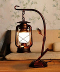 Rustic Lantern Table Lamp with Glass Shade for living room and bedroom, cozy nightstand lighting for end tables, warm glow.