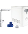 Clean Lines Single Handle Pull Out Kitchen Faucet With Laminar Spray Led Knobs For Chilled Sparkling Water Butter Smooth Pour 180 Swivel Spout Real Game Changing Kitchen Upgrade with faucet and inline unit.
