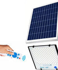 JUDYSSY Solar Street Light W/Remote Control showcasing solar panel and remote for outdoor lighting control.