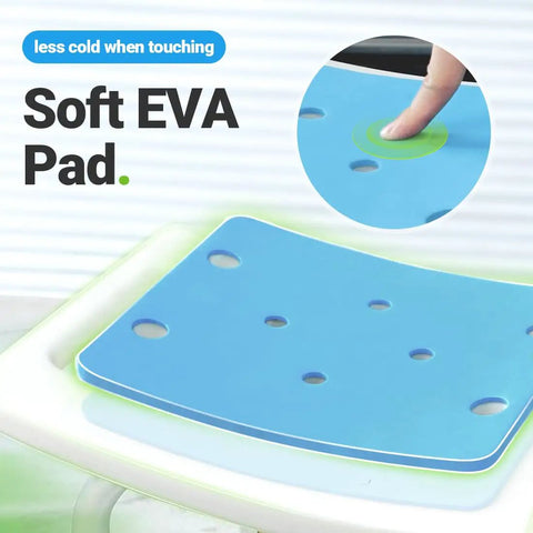 Soft EVA pad on Heavy Duty Bariatric Shower Chair With 500lb Capacity, Padded Shower Stool For Inside Shower, Six Height Adjustable Tubes.
