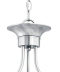 Close-up of Tahoe Three Light Chandelier In Brushed Nickel Finish With White Glass Traditional Style Ceiling Fixture frame detail.