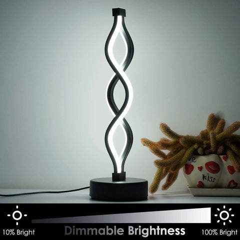 Set Of 2 Black Dimmable LED Bedside Lamps With Infinity Spiral Design beside decor on nightstand