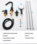 Black Roman Tub Faucet Set With Hand Shower 3 Hole Deck Mount Bath Fixture Spout Diverter Pull Out Sprayer CUPC Certified