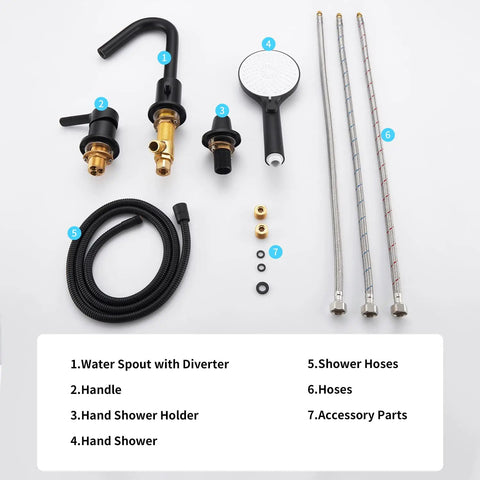 Black Roman Tub Faucet Set With Hand Shower 3 Hole Deck Mount Bath Fixture Spout Diverter Pull Out Sprayer CUPC Certified