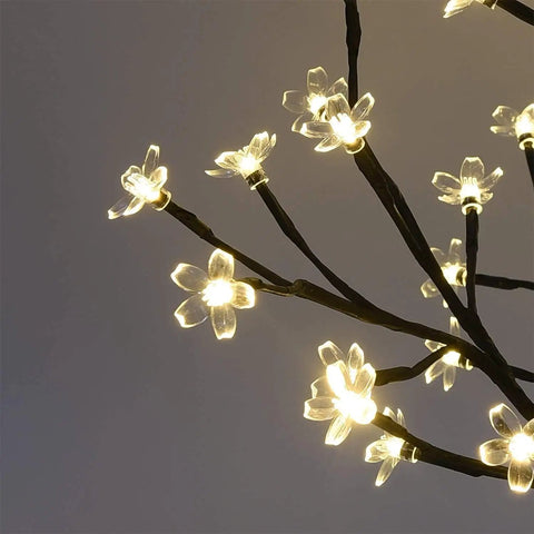 Close-up of 18 Inch Cherry Blossom Bonsai Tree With 48 LED Lights Warm White Glow 24V UL Listed Adapter Included Metal Base Ideal Night Light