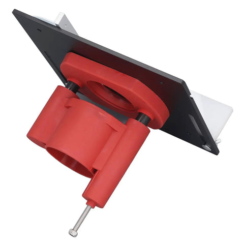 Router table insert plate with height adjustment, red and black design for precision use. Step Up Your Shop Game With This Knockout Router Table Featuring A Smooth Height Lifting System And Precision Insert Base Plate Built Tough For Serious Woodworkers On Every Weekend Project.