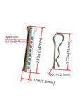 Image of Beefy Adjustable Porous Clevis Pin Kit With Spring Steel 8 Hole Pin And R Clip For Farm And Automotive Fasteners Three Eighth Inch Diameter Four Pieces Galvanized showing pin with measurements.