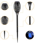 Close-up of Blue Solar Torch Lights 8 Pack With Flickering Flame showing LED details and waterproof design for landscapes.