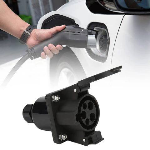 Type 1 EV Charging Socket Black AC Charger Connector SAE J1772 16A 32A IP54 Weatherproof for easy electric vehicle charging.
