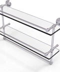 Gallery Double Towel Bar and Glass Shelf 22 Inch Satin Chrome Bathroom Wall Mount with Concealed Screws Tempered Glass Shelving