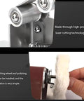 Detailed view of Cool Mini Bench Grinder And Sander Machine With Stainless Steel Build showing polishing wheel installation process.