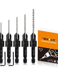 5 Piece Woodworking Countersink Counterbore Drill Bit Set 3 In 1 For Flush Screws 6 To 16 with two Allen wrenches and box