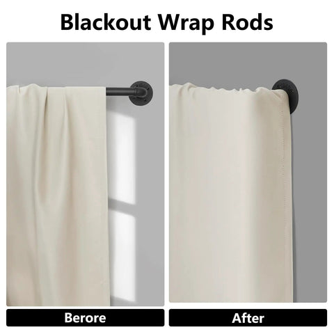 Industrial Blackout Curtain Rod For 34-48 Inch Windows, 1 Inch Diameter showing before and after installation
