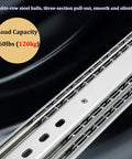 Close-up of Beefy 10 Inch Locking Drawer Slides with 260 Lb Capacity, showcasing steel balls and smooth, silent rails