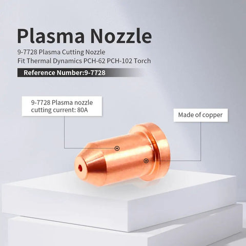 Copper plasma nozzle 9-7728 for PCH 102 torch, part of Pro Grade Plug And Play Plasma Cutter Consumables Kit 30 Piece Set