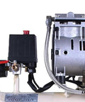 Close-up of Heavy Duty Pro Grade Air Compressor Pressure Switch Regulating Valve 90 To 120 Psi For 220 To 240 Volt Systems on compressor.