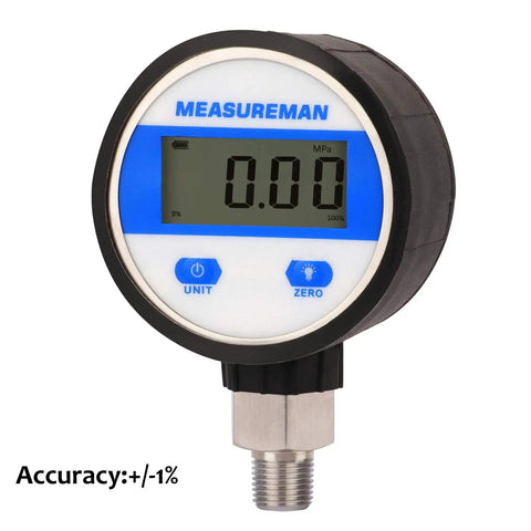 Digital Industrial Vacuum Gauge With Two And One Half Inch Dial One Quarter Inch NPT Lower Mount Stainless Steel Case And Connection 15 PSI One Percent Accuracy Battery Powered With LED Backlight