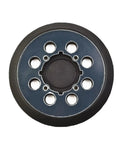4 Pack 5 Inch 125mm 8 Hole Hook and Loop Sanding Disc Backing Pad Replacement, top view, black and silver, for orbital sander.