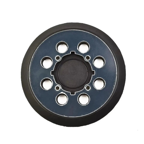 4 Pack 5 Inch 125mm 8 Hole Hook and Loop Sanding Disc Backing Pad Replacement, top view, black and silver, for orbital sander.