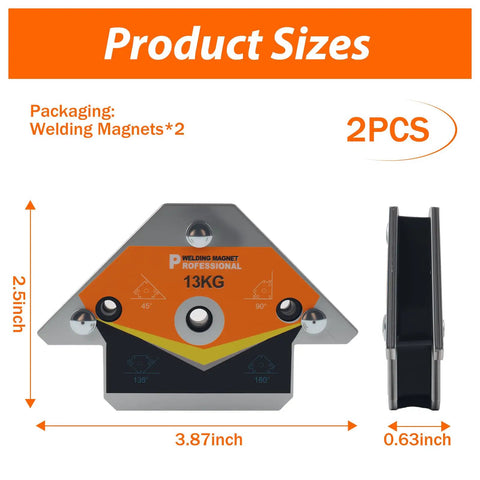 Powerful Welding Magnets Set 2 Pieces For 45 90 135 Degree Angles Heavy Duty Magnetic Positioning Tools, 3.87x2.5 inch, 13KG