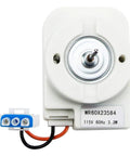 Evaporator Fan Motor For GE And Hotpoint Refrigerators, Replacement Part Fits WR60X23584, 115V 60Hz, white plastic casing close-up