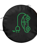 Heavy Duty EV Charger Tote Bag Made Tough With Ripstop Oxford Fabric round bag with car and cord design.
