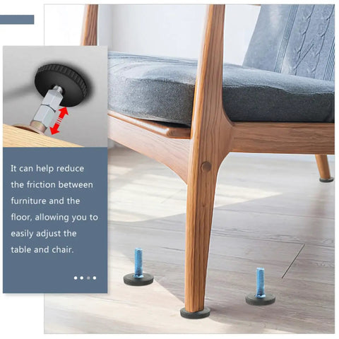 30 Pc Adjustable M8 Threaded Furniture Leveling Feet for Tables and Cabinets, Heavy Duty Black ABS and Iron, Easy Install Glide Feet to Cut Friction and Wobble on chair legs