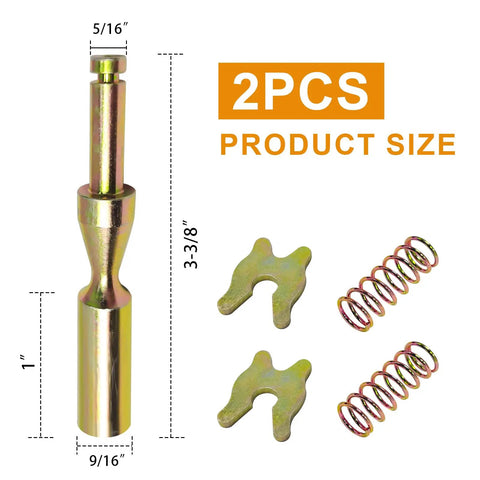 2 Pack Quick Release PTO Pin Yoke Heavy Duty Coupler for Tractors with dimensions and components shown