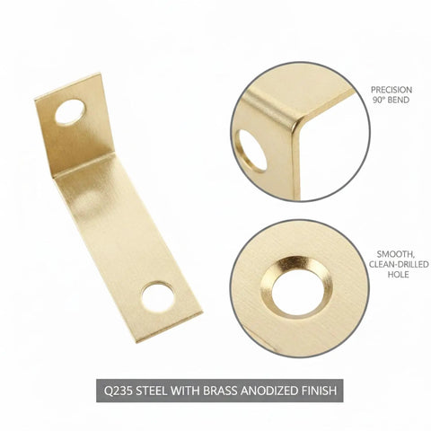 Heavy Duty Steel L Shaped Corner Brace Reinforcement Bracket For Furniture Fix cabinet support with brass anodized finish.