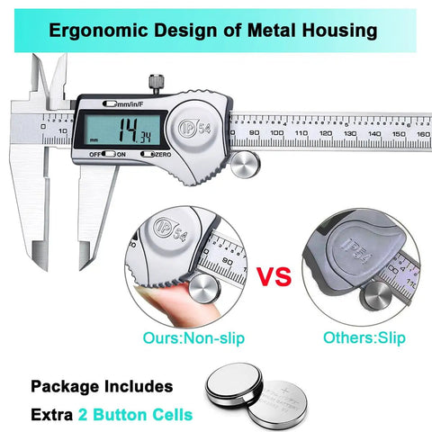 12 Inch Digital Caliper With Stainless Steel Body And IP54 Splash Proof Protection, ergonomic design, battery included