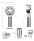 Heavy Duty Heim Joint Rod End Assembly 4 Pack With 3 4 Inch 16 Thread Grooves in detailed measurement diagram.