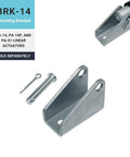 BRK-14 mounting bracket for PA-14, PA-14P, and PA-01 linear actuators, shown with pin and cotter pin, sold separately.