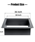 Heavy Duty 36 Inch Square Fire Pit Ring For DIY Campfire Inserts with dimensions, rugged steel, high temp black finish.