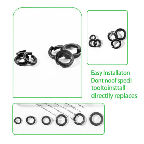 Spring Lock Washers Assortment Kit With 9 Sizes M2 To M12, 950 Pieces, Black Zinc Plated Metal Lock Washers For Screws And Bolts, Must Have DIY Home And Workshop Fixes, assorted sizes