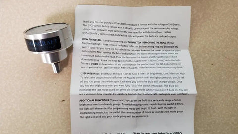 Beef Up Your Maglite With a 2500 Lumen LED Conversion Kit Featuring 12 LED Emitters Replacement Module and instruction sheet