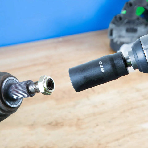 Impact Axle Nut Socket Set 1/2 Inch Drive, 6 Point, showing one socket in use with a power tool on an axle nut