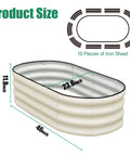Diagram of Two Piece Galvanized Raised Garden Bed Set For Outdoor Use With No Fuss Oval Metal Planter Boxes 4x2x1 Ft White Finish
