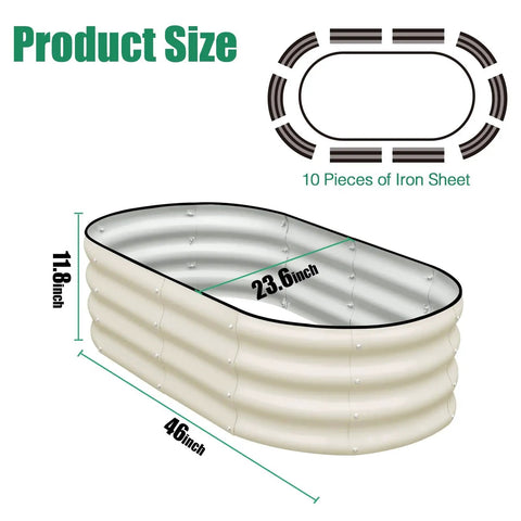 Diagram of Two Piece Galvanized Raised Garden Bed Set For Outdoor Use With No Fuss Oval Metal Planter Boxes 4x2x1 Ft White Finish