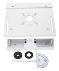 Slick Aluminum Router Flip Board With Heavy Duty Plastic Backer For No Sweat Bit Swaps On Table Saw Lift Plates And Awesome Woodworking Projects, showing top view, faceplate with adjustment tools.