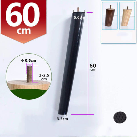 Heavy Duty Rubber Wood Furniture Legs 4 Pack, Sleek Black Tapered Cabinet Feet, M6 Threaded Replacement Supports, 60 cm tall.