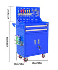 2-Drawer Rolling Tool Chest With Locking Cabinet On Wheels Built Tough For Garage, Workshop, And Warehouse, Big Storage, Backboard For Hanging Tools, Durable Blue, 65x40x85 cm