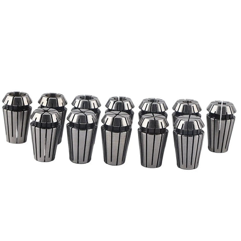 Beefy High Load ER16 Collet Chuck Set for CNC Engraving and Milling Machines 12 Piece Spring Kit Precision Router Accessories Durable Explosion Proof Performance, showing 12 metal collets in a row.