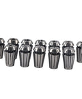 Collet Chuck Kit For CNC Routers And Milling Machines, 12-Piece ER16 high speed steel collets, arranged in two rows, spring-loaded.