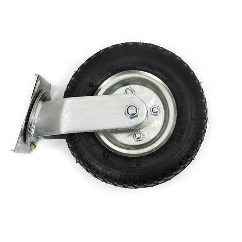 Heavy Duty Four Pack Eight Inch Pneumatic Air Tire Casters With Two Rigid And Two Swivel Wheels For Farm Cart, close-up of swivel wheel detail.