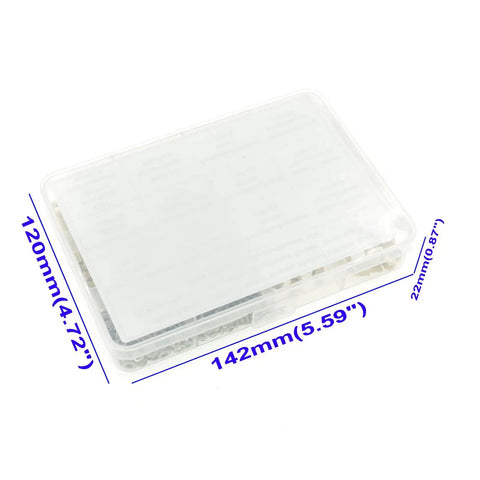 Clear plastic box containing M2.5 Brass Hex Standoffs Spacers Kit With Male And Female Threads 500 Piece Assortment