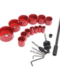 Fafeicy 21 Pc Hss Hole Saw Kit With Fast Cutting Wood Metal Plastic Plasterboard Set Includes Twisting Drill Bit Thread Converter And Hex Wrench, red bimetal saws
